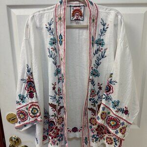 Johnny Was. Embroidered Linen Kimono. Size XL